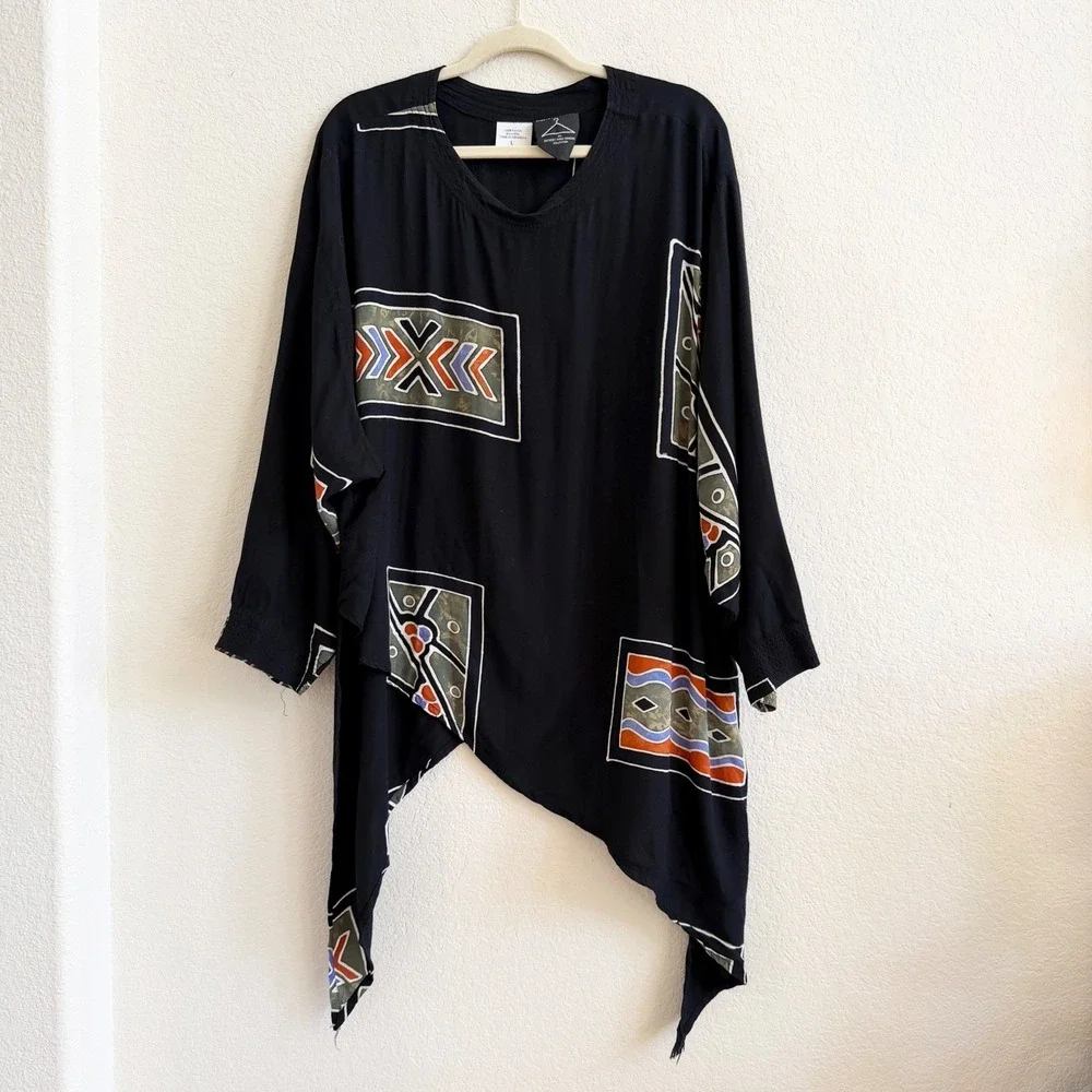 Anthony Mark Hankins Womens Large Black Geometric Asymmetrical Rayon‎ Tunic Top - Picture 5 of 10